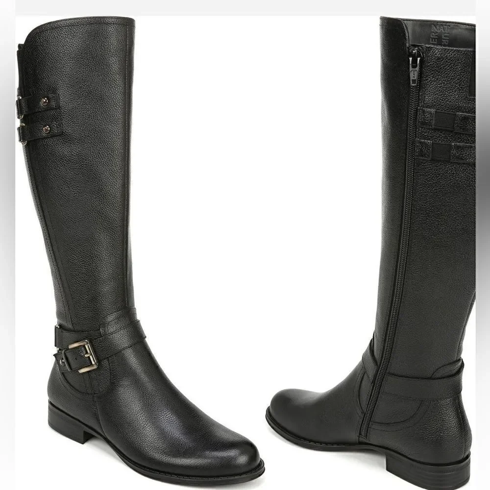 Naturalizer Women’s Jackie leather tall riding wide calf black boot size 5, NIB